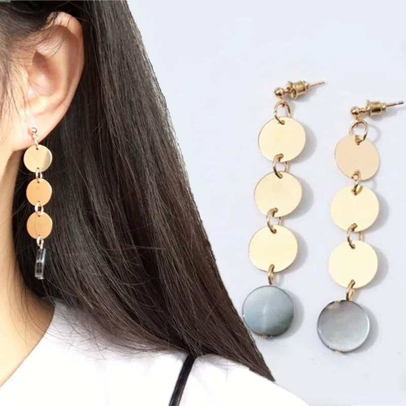 

Europe and the United States Vintage Symphony Round Sequins Earrings for Women Punk Geometry Long Earring Party Ear Jewelry Gift