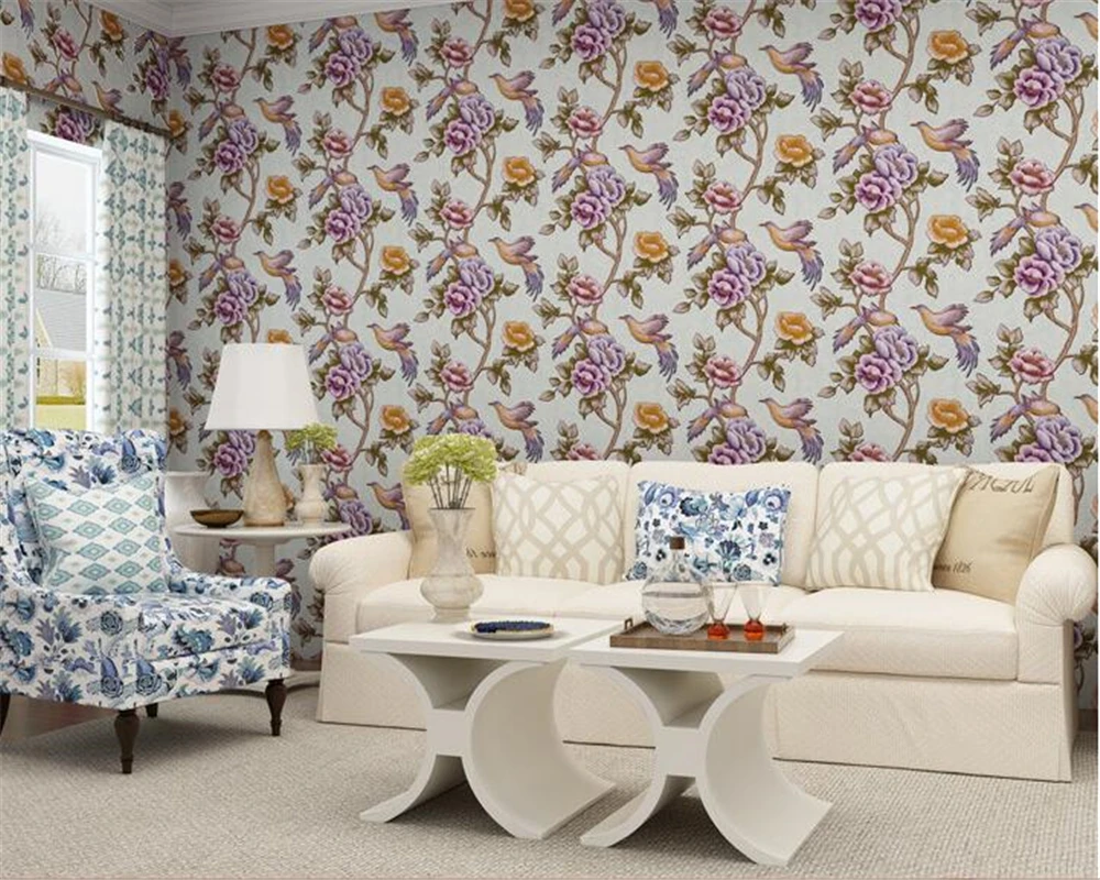 

beibehang Fashion Stereo Pastoral Floral Nonwovens 3d Wallpaper Warm Living Room Sofa Background Wall paper papel de parede