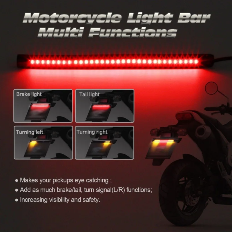 1Pcs Motorcycle Flexible 48 LED Brake Turn Signal Light Strip License Plate Tail Lights Off-road Waterproof Motor Brake Lighting