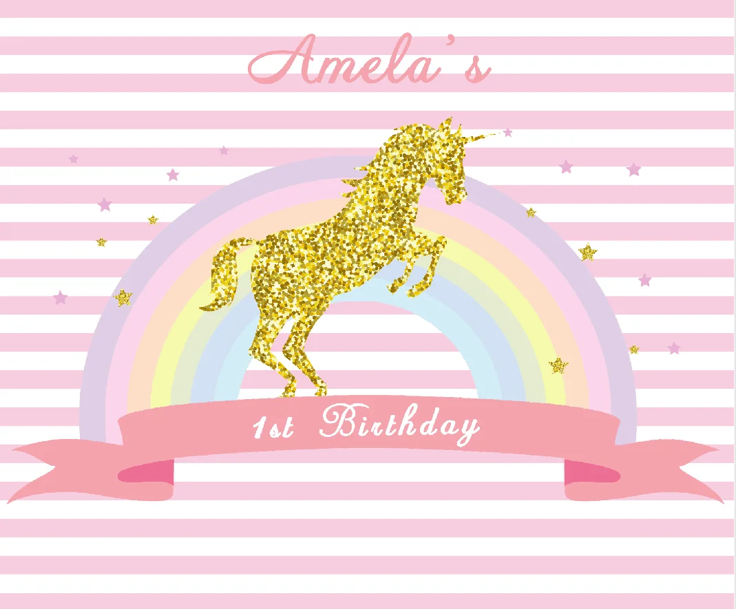 Unicorn birthday party backrop, dessert table banner photography backdrop,unicorn baby shower dector banner photo backdropsW-333