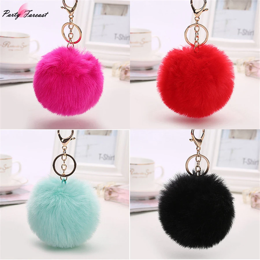 PF Pompom Keychain for Purse Fake Fur Keychains Furry Charm Trinket