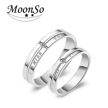 

Solid Real Top Quality CZ 925 Sterling Silver couple double rings for men women pair set promise jewelry R1540S