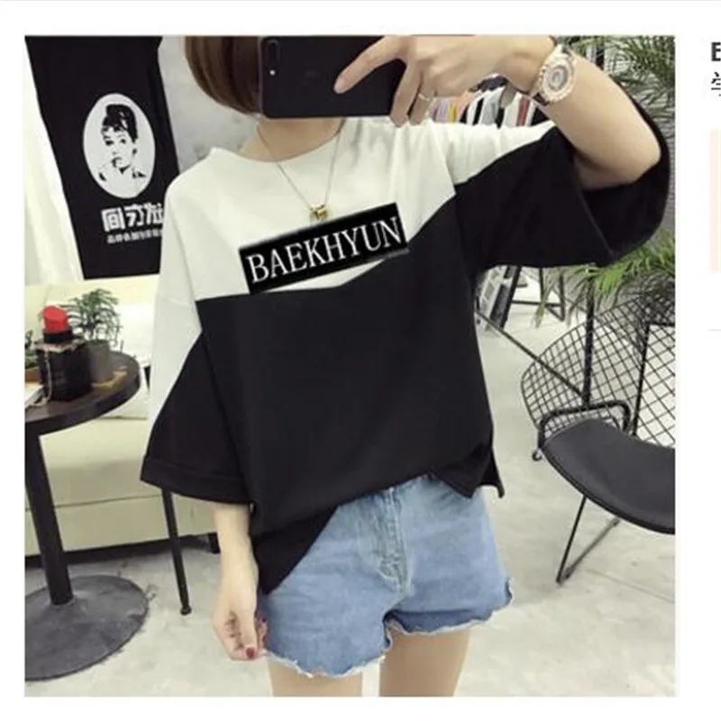 

KPOP EXO CHANYEOL BAEKHYUN The same paragraph 2017 Female summer Large size loose short sleeves NEW Mixed colors Student tide