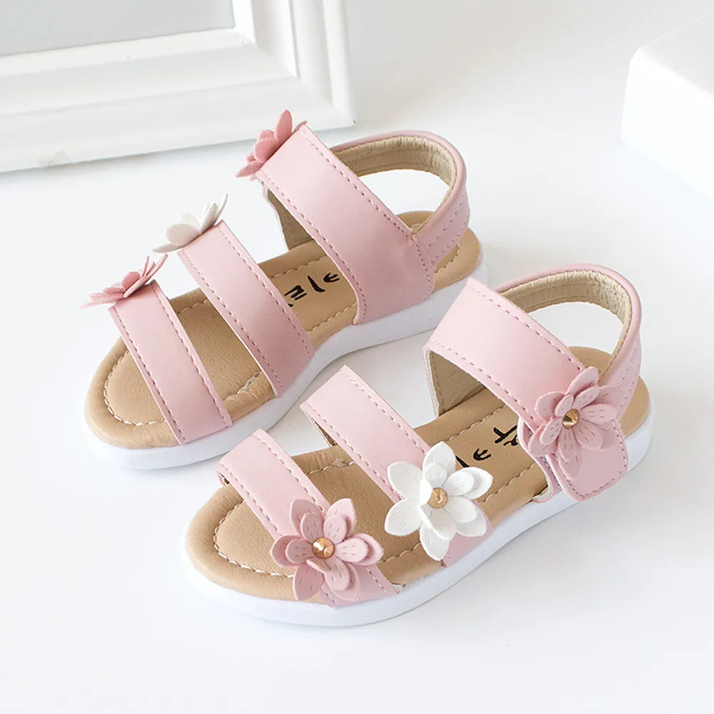 ARLONEET/ летние детские сандалии для девочек; Модные Повседневные детские сандалии для девочек с большим цветком; обувь принцессы на плоской подошве; цвет розовый, белый; Новинка