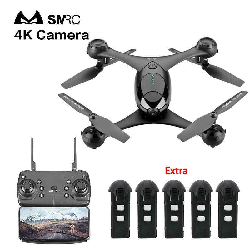 

SMRC M6 1080P/4K RC Drone HD Gimbal Double Cameras WIFI FPV Quadcopter App Hovering Gravity Object Tracking Mode Extra Batter