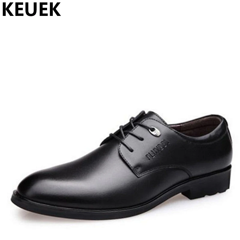 

Spring Autumn Fashion Men leather shoes Round Toe Lace-Up Dress shoes Male Flats Derby Shoe 01B