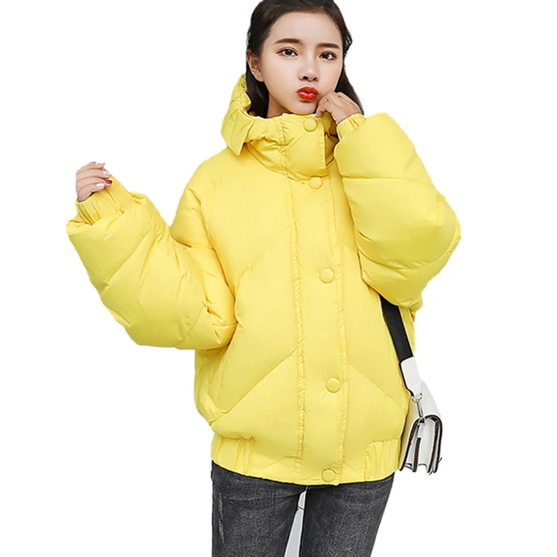 

2018 hooded women winter jacket short cotton padded womens coat autumn casaco feminino inverno solid color parka stand collar