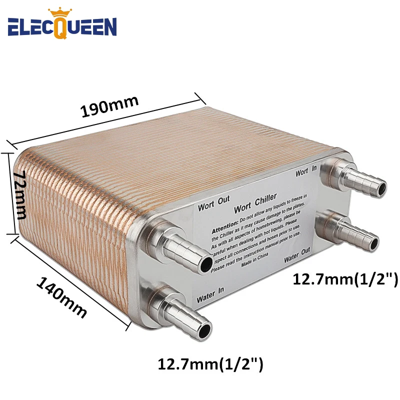 

SS 304 heat exchanger 60 Plates Wort Chiller brazed plate Draft beer wort chiller for homebrew Food grade x 1/2" NPT Barb Hose