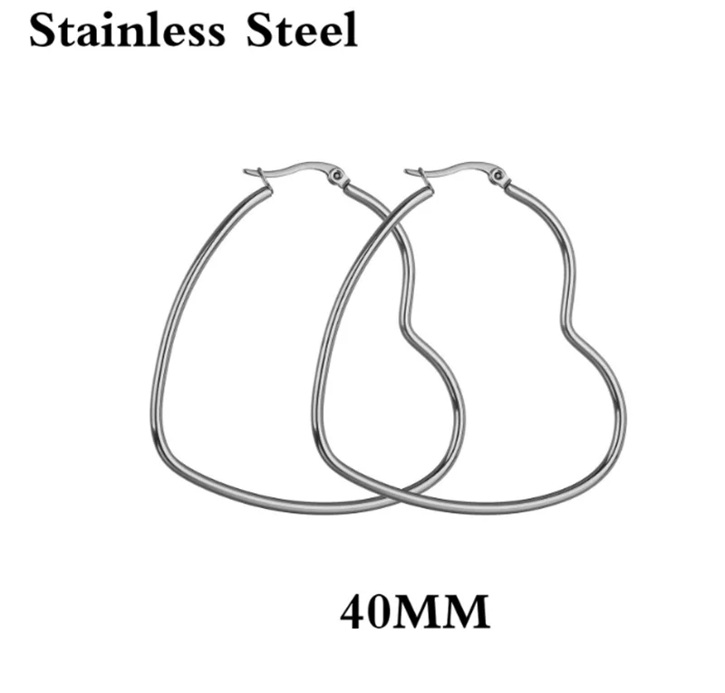 Простые большие серьги из нержавеющей стали, эллипс, Геометрическая любовь, квадратный дизайн, стальной цвет 316L, титановая сталь, большие серьги - Окраска металла: 40mm Heart