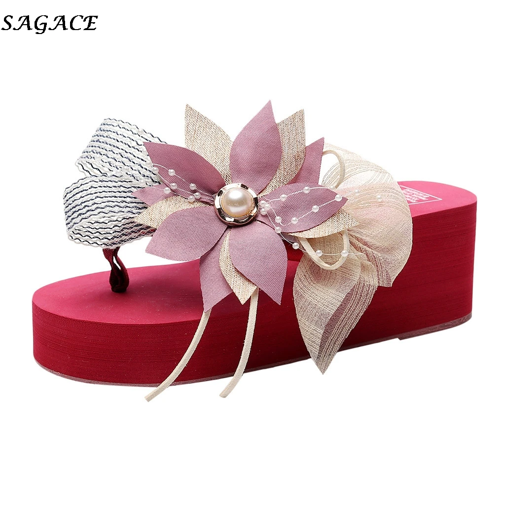

SAGACE Summer Woman Shoes 2019 new hot Flower Slipper Outdoor Flip-flops Beach Shoes Casual Ladies Wedges Platform Slippers #30