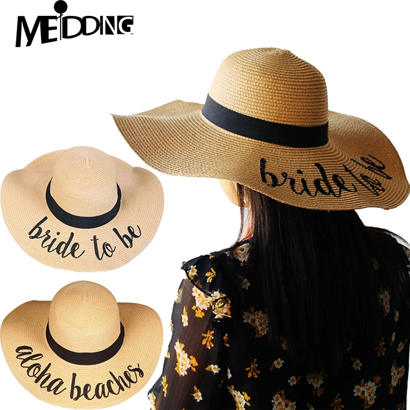 

Womens Straw Hats Sun Bucket Cap With Bride To Be And Aloha Beaches Letters Hawaiian Theme Bachelorette Party Wedding Decoration