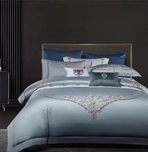 Blue Grey 1000tc 100 Egyptian Cotton 4 Pieces Duvet Cover Set