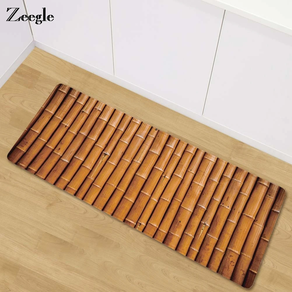 Zeegle Bamboo Painting Welcome Doormat Long Floor Mats Kitchen Carpet Bedroom Bedside Mats Anti-slip Carpets For Living Room