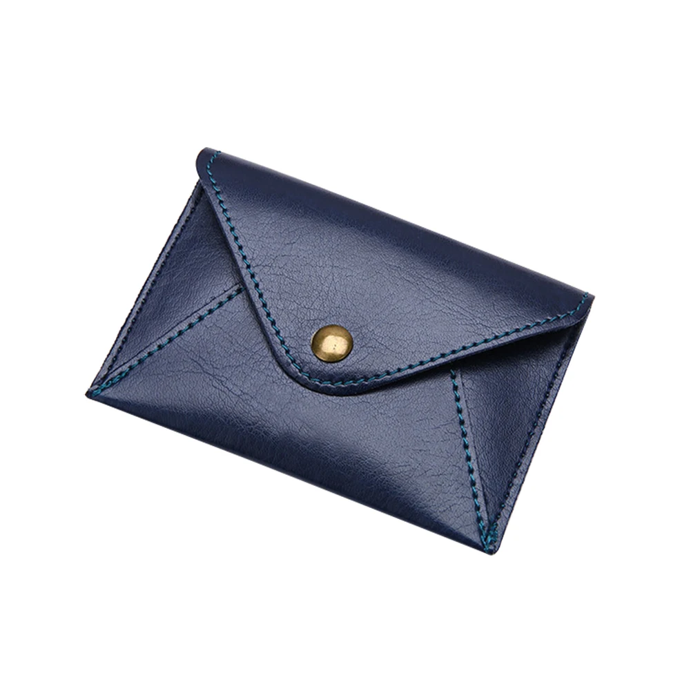 Лаконичная матовая ультратонкая кожаная сумка-конверт для карт унисекс мини-кошелек для монет - Цвет: Синий