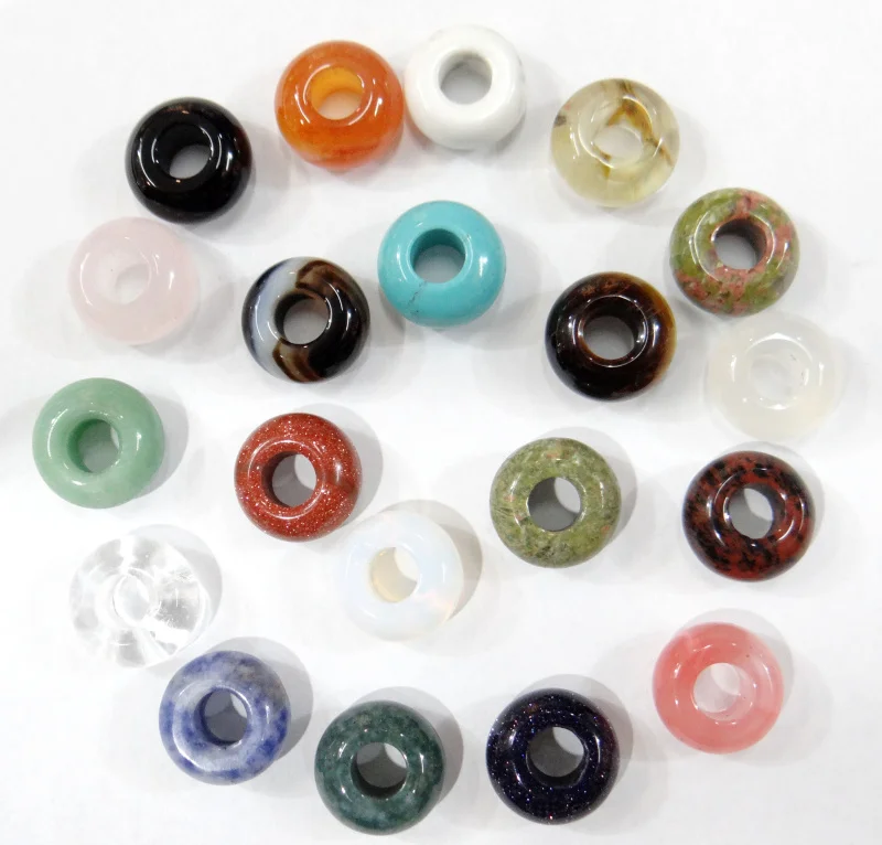 

wholesale high quality mixed natural stone round charms big hole beads 8×14mm spacer beads for Diy jewelry making 30pcs/lot
