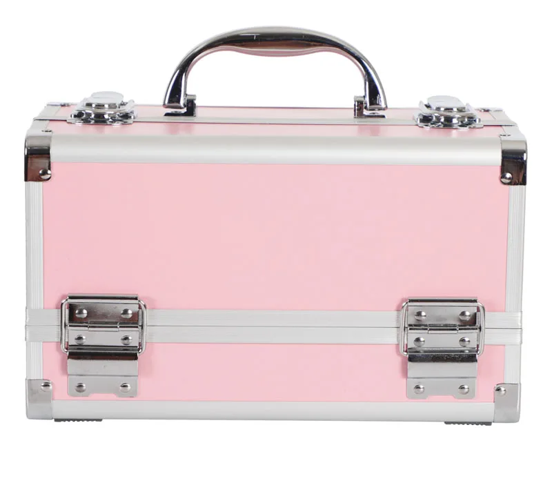 Профессиональная коробка для макияжа из алюминиевого сплава, органайзер, косметический чехол для путешествий, лак для ногтей, коробка для хранения ювелирных изделий, косметическая организация - Цвет: pink