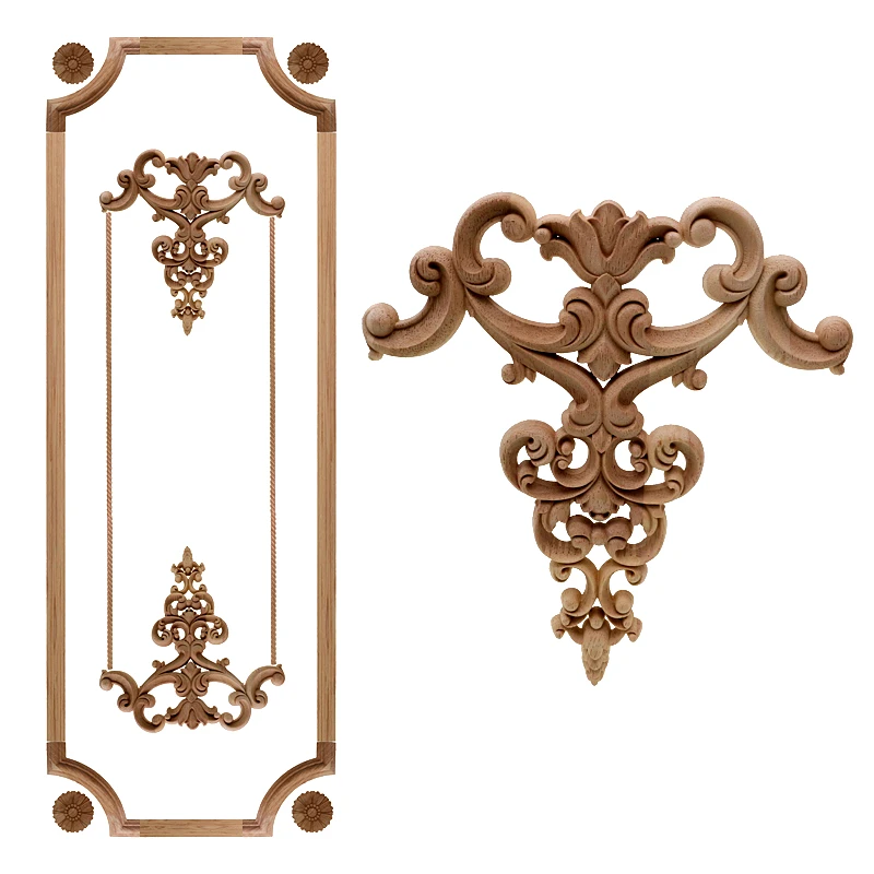 VZLX Rose Floral Wood Carved Decal Corner Applique Decorate Frame Wall Furniture Wooden Figurines Cabinet Decorative Crafts | Дом и сад