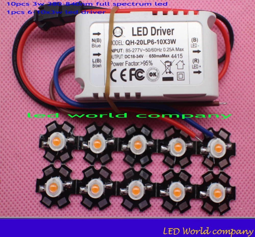 Новое поступление, 10 шт 3 Вт полный спектр led 380-840nm+ 1 шт 6-10x3w 600mA led Драйвер+ 10 шт led объектив led комплект