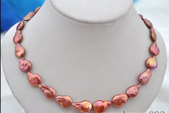 

HOT## Wholesale FREE SHIPPING >>> 17.5" 19mm baroque red freshwater pearl necklace