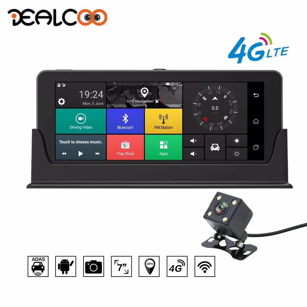 

Dealcoo 7' Touch Screen 4G Car GPS Navigation Car DVR ADAS Car Camera Video Recorder Cam Dual Lens 1080P Full HD Auto Registrar