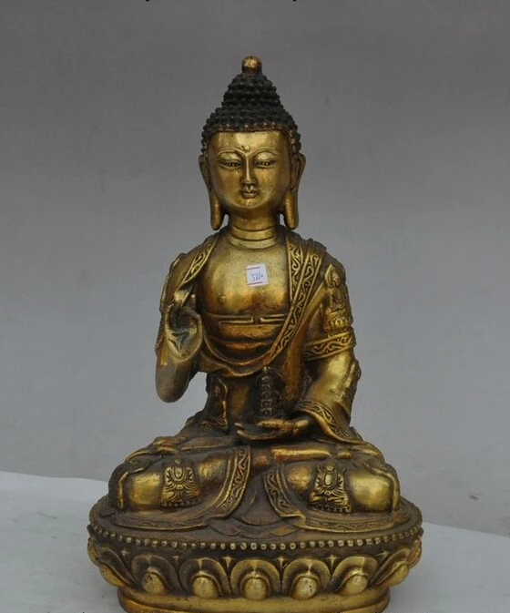 

11"tibet buddhism fane bronze gilt sakyamuni Shakyamuni buddha hold tower statue