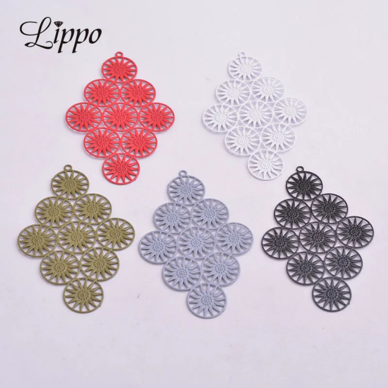 

30pcs AB1603 HYpebole style Colorful Red Gray Sun Shape Charms Filigree Rhombus Brass Big charm Pendants Embellishment bijoux
