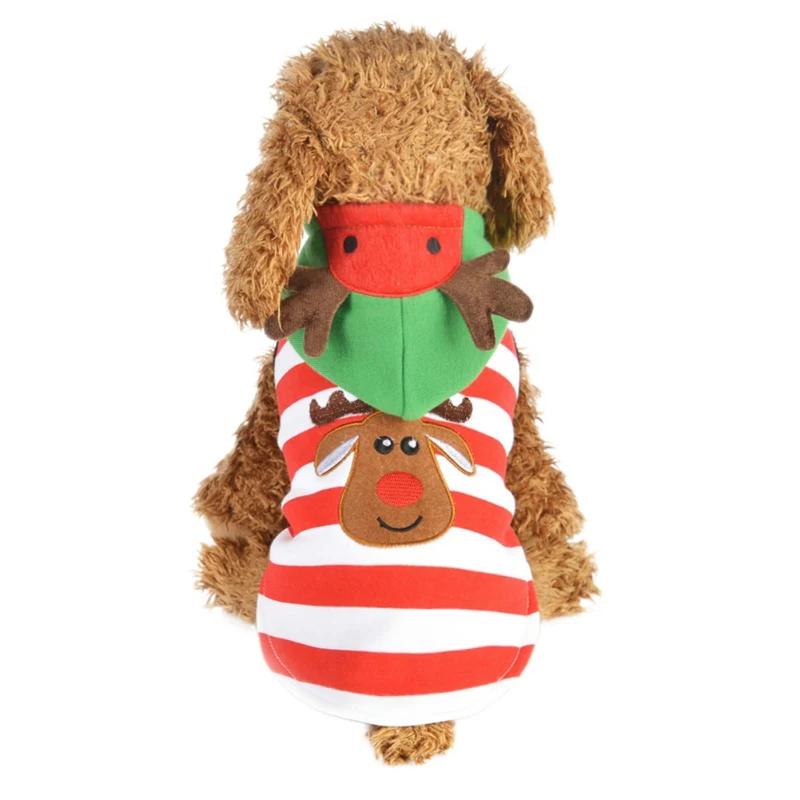 

2019 Pet Dogs Warm Coat Christmas Cotton Costume for Christmas Puppy Red Stripes Elk Hoodie Coat