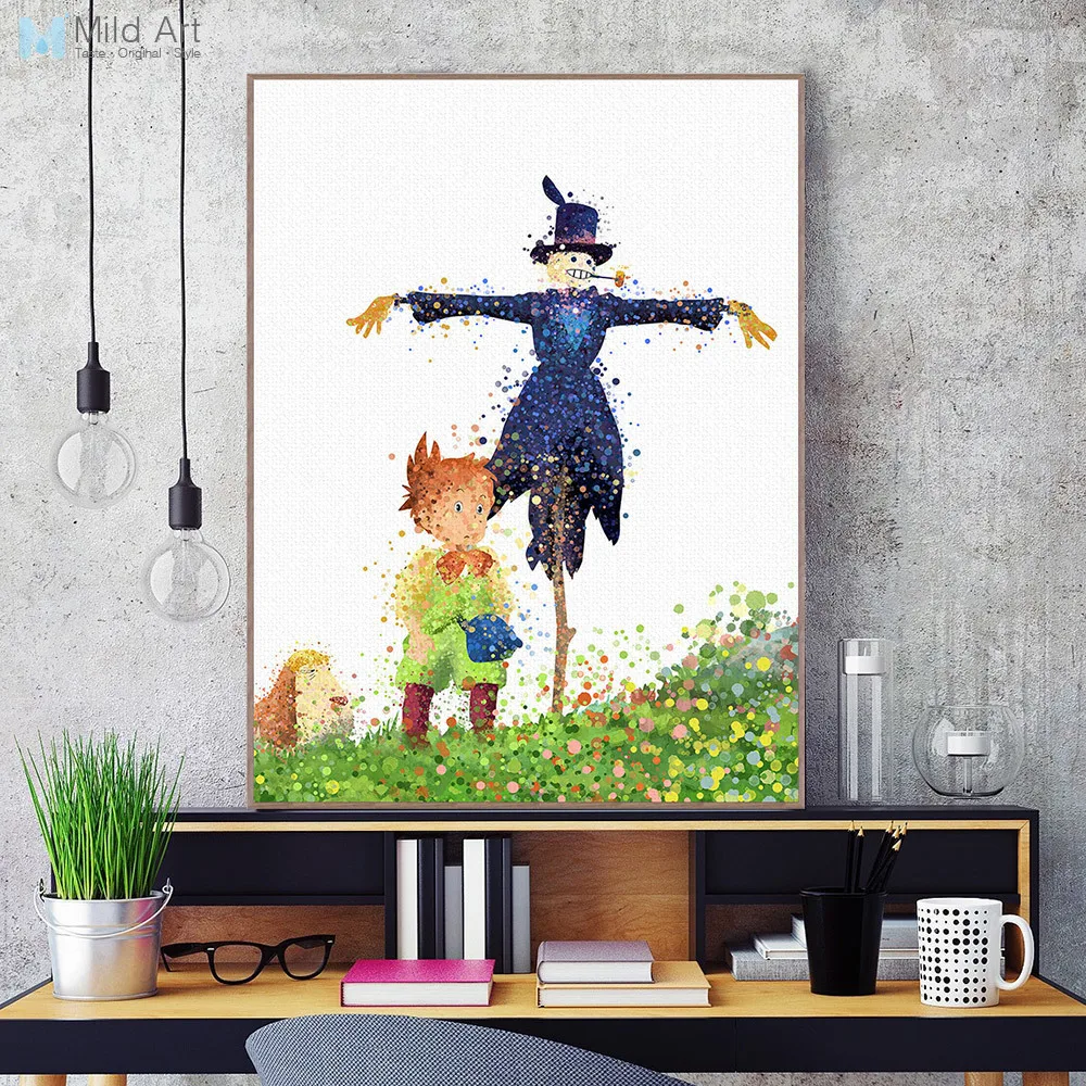 Watercolor Howl's Moving Castle Friend Miyazaki Anime Canvas A4 Art Print Poster Wall Picture Kids Room Decor Painting gifts | Дом и сад