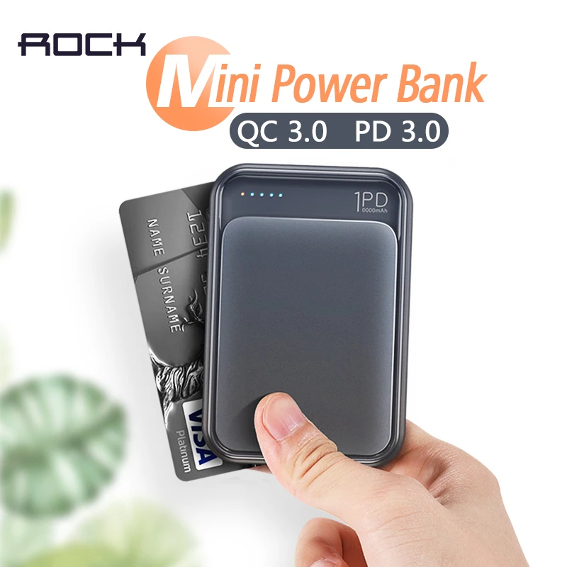 ROCK PD QC 3,0 10000 мАч Мини банк мощности 18 Вт внешняя батарея USB PD type C быстрая зарядка банк питания для iphone samsung S10