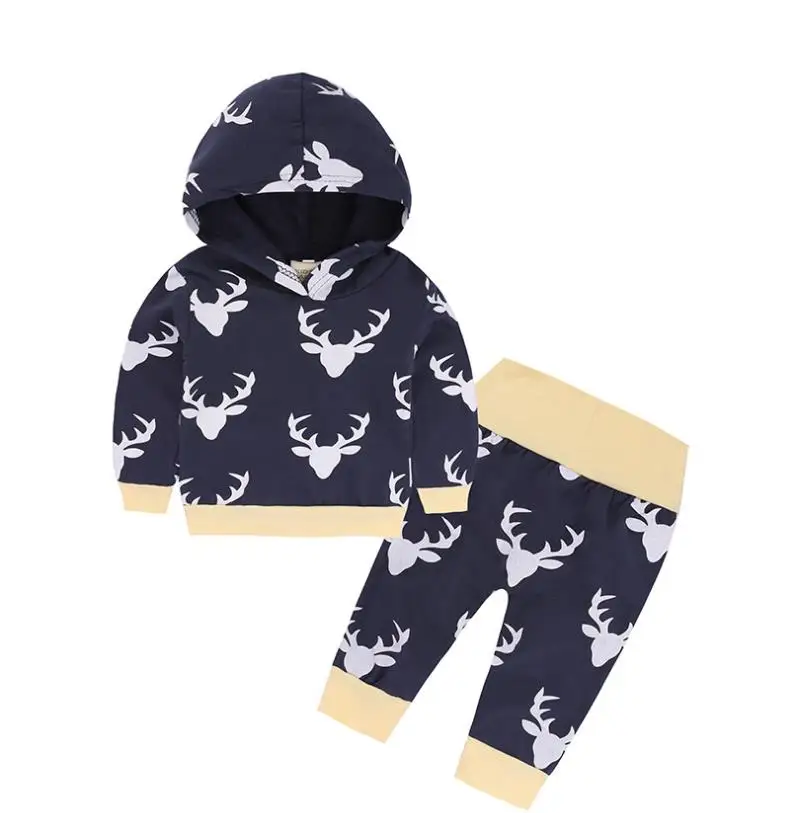 2018 для маленьких мальчиков малыш Осенне-зимняя детская одежда 2 шт. комплекты Весна Толстовка + длинные штаны повязка на голову комплект