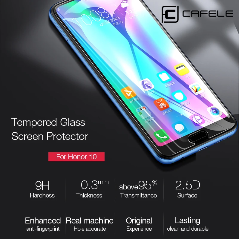 

CAFELE HD Clear Tempered Glass for huawei honor 10 Ultra Thin 9H Anti Glare Protective Film Screen Protector for huawei honor 10
