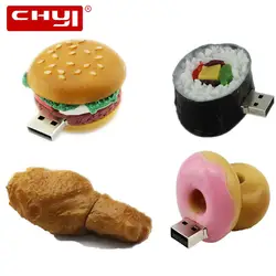 Chyi смешной usb flash drive суши Pen Driver 8 ГБ 16 ГБ 32 ГБ 64 ГБ флешки гамбургер/пончик /курица Лидер продаж Memory Stick подарок