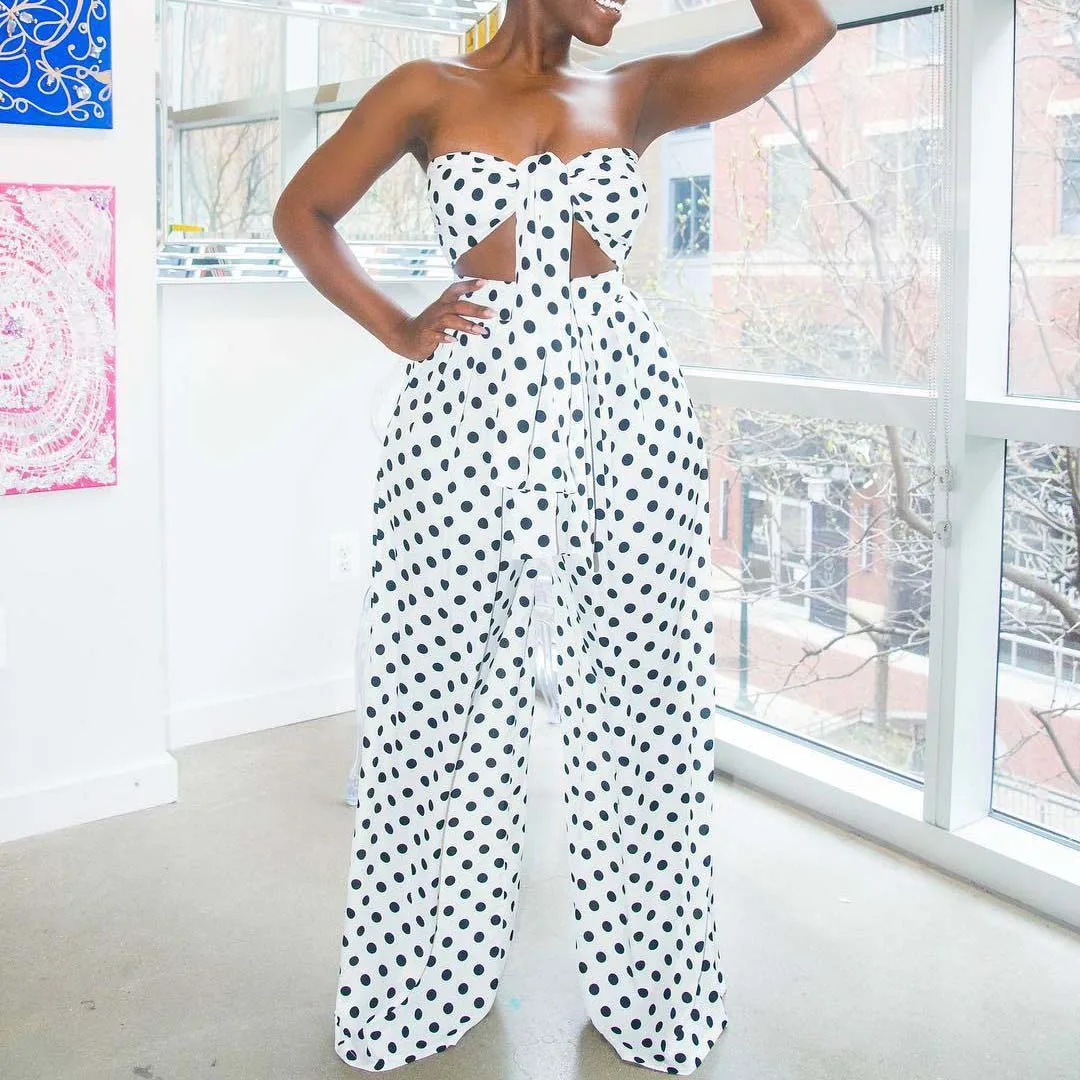 polka dot trouser suit
