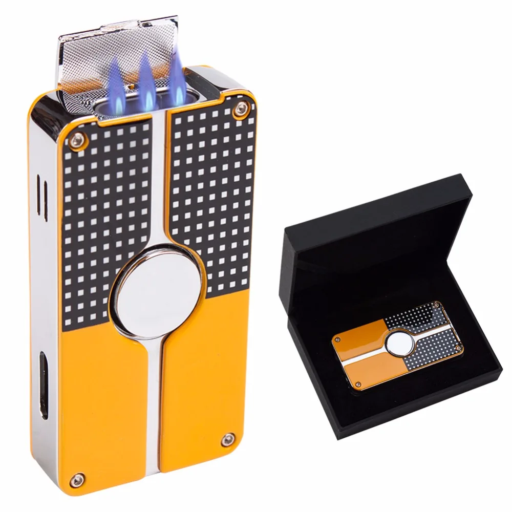 

Jet Flame Cigar Lighter 3 Torch Butane Gas Lighter Refrillable Windproof Cigarette Torch Lighters Gadgets Cigar Accessories