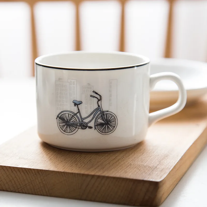 Светильник с узким дизайном и тонким чайным чашкой для послеобеденного чая, набор блюдца, кофейная чашка Tazas Para Cafe Xicara Bardak, чайная чашка Copo Tasse - Цвет: Bicycle