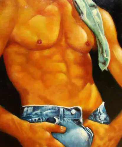 

Huge GAY oil painting male portrait Wearing jeans handpainted canvas 36"