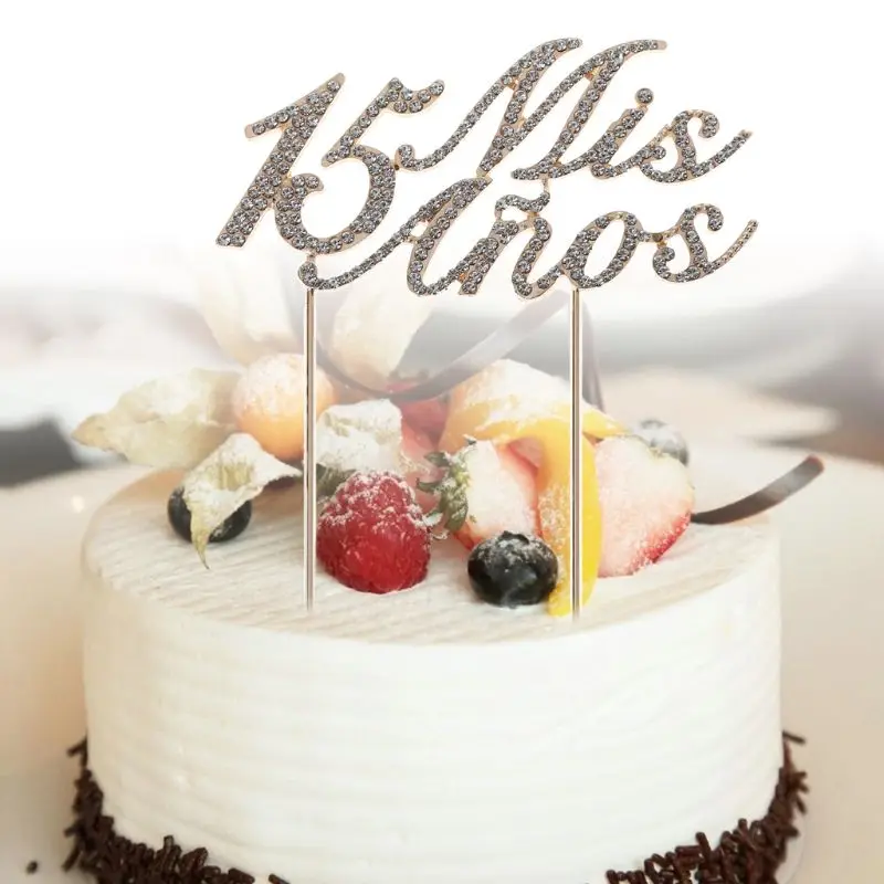 Сверкающий Bling номер 15 Mis Anos буквы торт Топпер горный хрусталь сплав кекс выбирает День Рождения украшения поставки