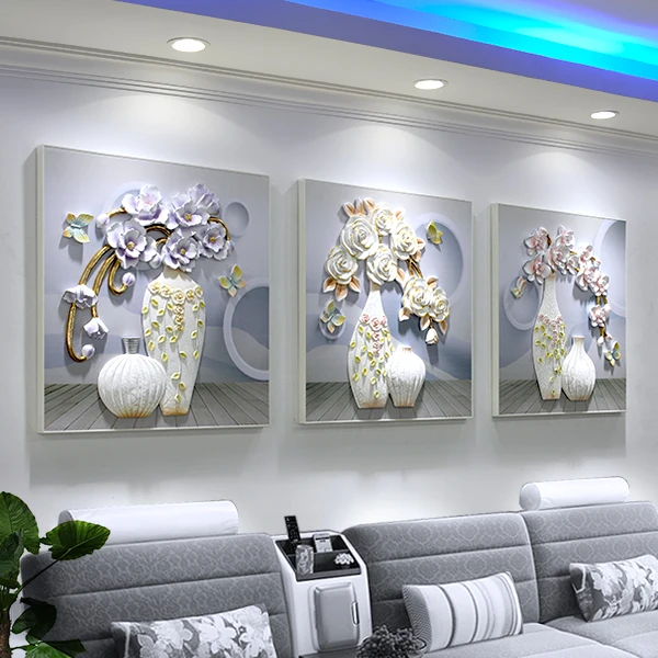 

Sofa background wall decoration painting living room triptych frameless painting room decoration mural 3D relief painting
