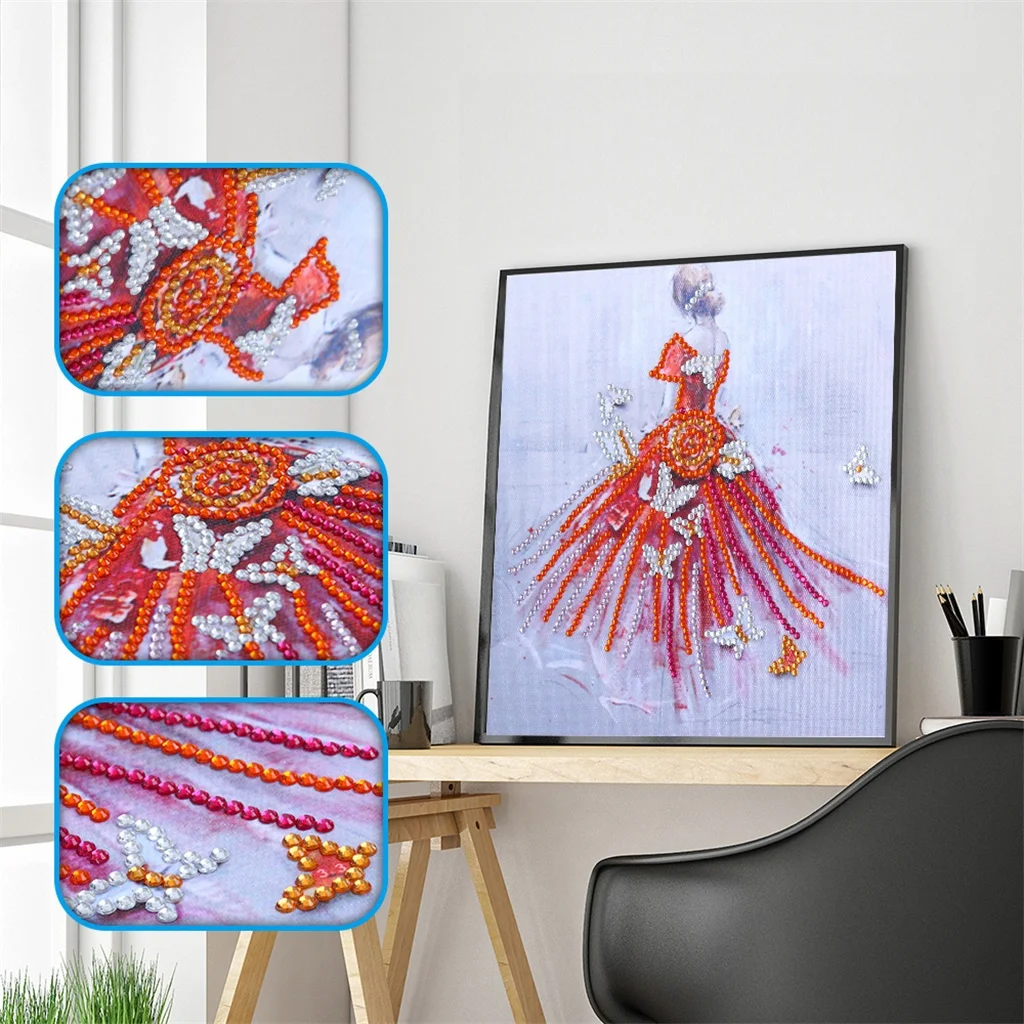 DIY 3D красное платье вышивка стразами девушка особой формы алмазов картина