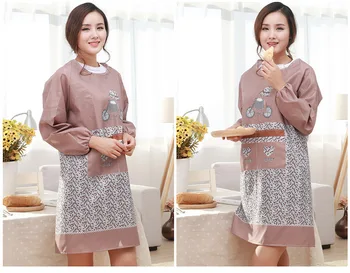 

1PC Hot New Kitchen Apron For Woman Funny Cooking Waterproof Aprons Long Sleeves Work Overalls Clothes LF 177