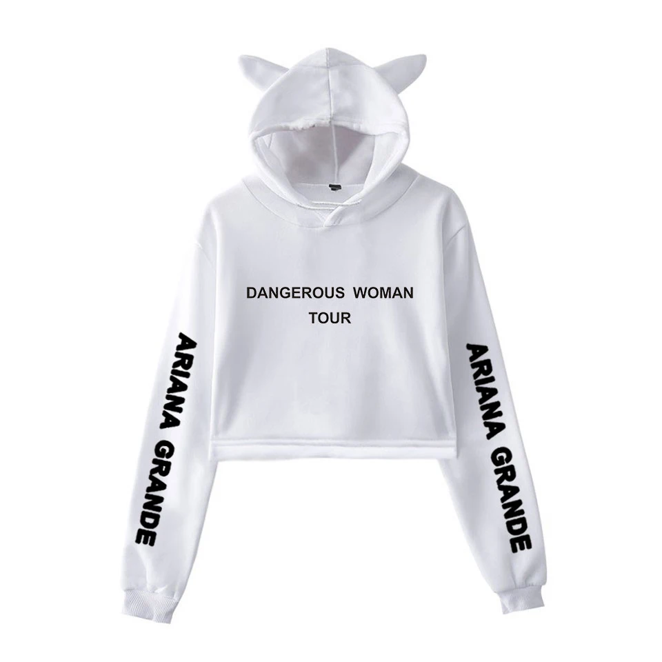  Ariana Grande Dangerous Woman Crop Tops Girl Kawaii Hooded Women 2019 Harajuku Hip Hop Hoodies Swea