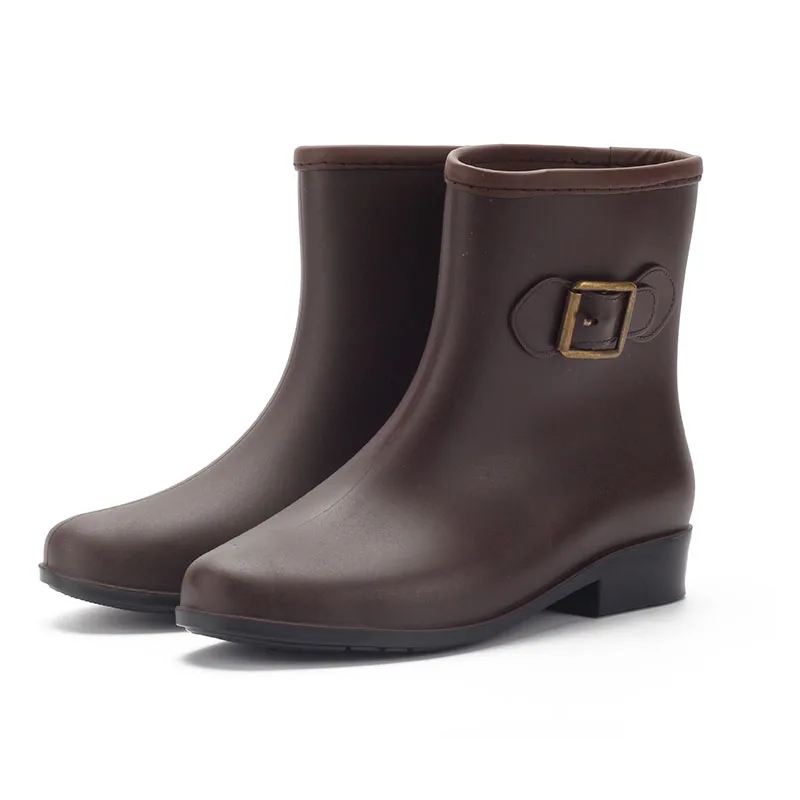 

New Style Shoes Women Boots Women'S Rain Boots Rubber Shoes Buckle Waterproof Slip-On Botas Feminina