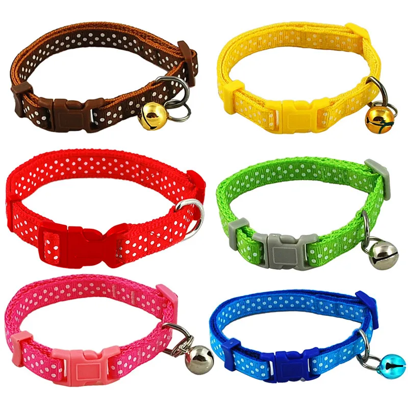 Candy color adjustable pet dog puppy collar bell nylon Dot necklace for