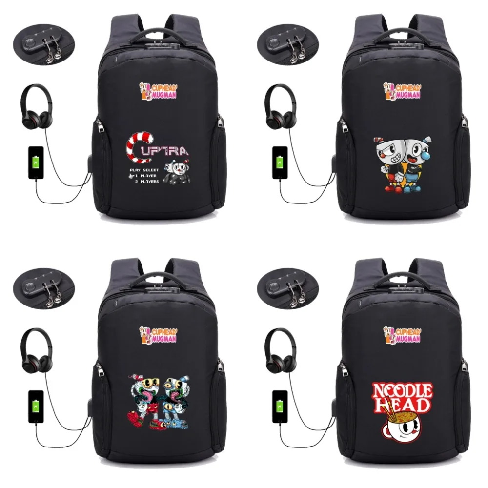 

Hot game Cuphead backpack USB Charge Anti-theft Laptop Backpack student book Bags men women Backpacks 22 style