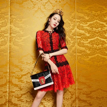 

2019 Mini Dress Sexy Dilraba Celebrity Lace Full Patchwork O Neck Women Short Hollow Out Night Club Body con Dresses Wholesale