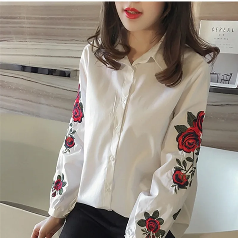Для женщин блузки Blusa feminina дамы цветочной вышивкой блузка Фонари Повседневная