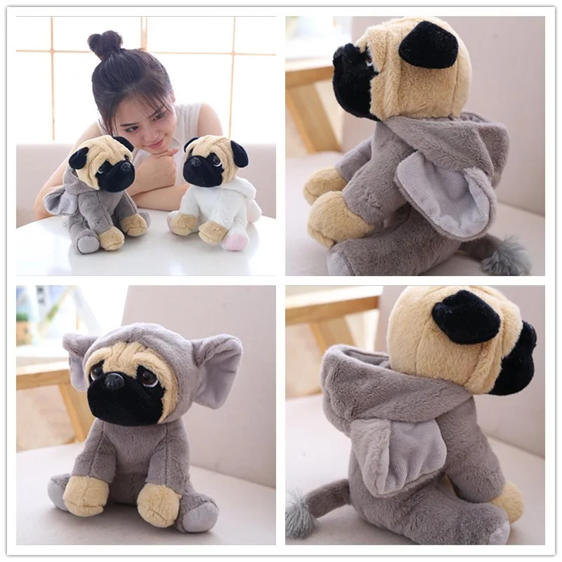 

20CM The Turned SharPei Dog Doll Plush Toy Hat Dog Doll Simulation Belldog Pug Stuffed Animals Toys For Children Gift