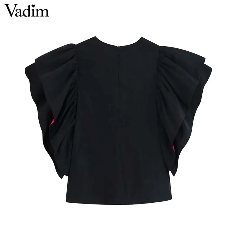 Женское элегантное платье vadim блузка с коротким рукавом Свободная облегающая двухслойная рубашка с пышными рукавами и круглым вырезом женские стильные топы blusas DA571