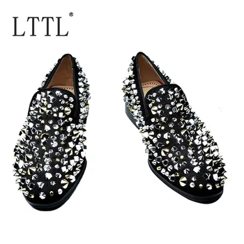 

LTTL Men Loafers New Fashion Suede Full Spikes And Studs Men's Loafers Luxury Designs Rhinestone Wedding Shoes Men Dress Shoes
