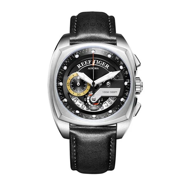Reef Tiger RGA3363 мужские многофункциональные спортивные модные 10 бар водонепроницаемые квадратные кварцевые наручные часы с кожаным ремешком для часов - Цвет: p3